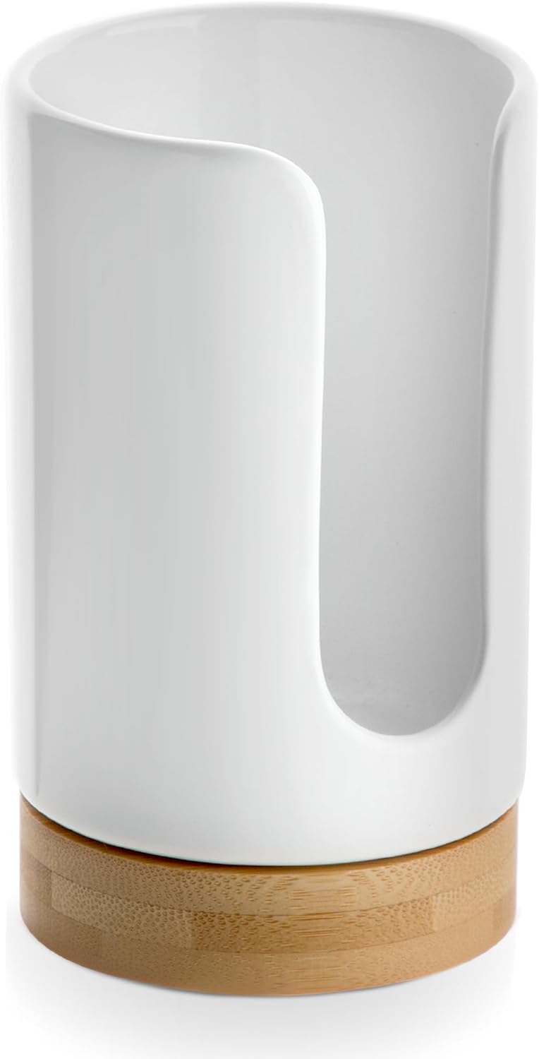 Viosuniu Ceramic Bathroom Cups Dispenser - 3-5 oz Disposable Paper & Plastic Bathroom Cups Holder - Mouthwash Cups Dispenser for Bathroom, Guest Toiletries, Countertop, Coffee - BPA Free (White) - Image 1